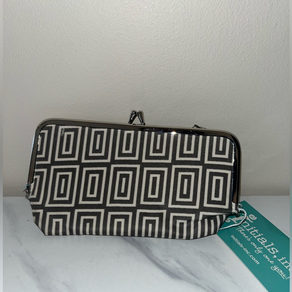 Initials Inc Geometric Black and White Clutch Coin Purse NWT